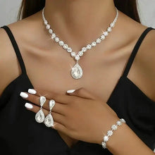 将图片加载到图库查看器，3-Piece Set: Elegant Bridal Jewelry Set - Rhinestone-Encrusted Earrings, Necklace &amp; Bracelet Combo
