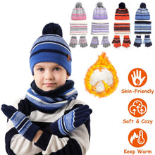 Load image into Gallery viewer, 3-Piece Set: Winter Kids Knitted Warm Beanie Hat and Glove for 4-7 Years Old
