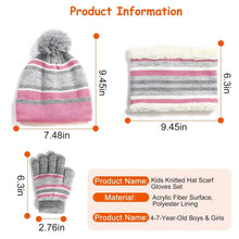 Load image into Gallery viewer, 3-Piece Set: Winter Kids Knitted Warm Beanie Hat and Glove for 4-7 Years Old
