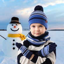 Load image into Gallery viewer, 3-Piece Set: Winter Kids Knitted Warm Beanie Hat and Glove for 4-7 Years Old
