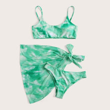 Load image into Gallery viewer, 3 Piece Women Bikini Modern Swimsuit Women High Cut  Suit Halter Swimwear Women's Bikini Swimsuits With Wrap Skirt Lace Up Pieces Strings High Cut Bikini Set Bathing Suits Female Triangle Backless Bathing Suit
