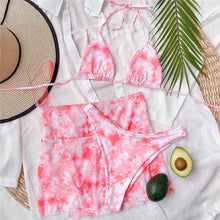 Load image into Gallery viewer, 3 Piece Women Bikini Modern Swimsuit Women High Cut  Suit Halter Swimwear Women's Bikini Swimsuits With Wrap Skirt Lace Up Pieces Strings High Cut Bikini Set Bathing Suits Female Triangle Backless Bathing Suit
