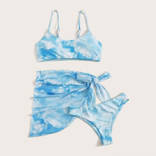 Load image into Gallery viewer, 3 Piece Women Bikini Modern Swimsuit Women High Cut  Suit Halter Swimwear Women's Bikini Swimsuits With Wrap Skirt Lace Up Pieces Strings High Cut Bikini Set Bathing Suits Female Triangle Backless Bathing Suit
