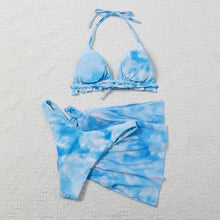 Load image into Gallery viewer, 3 Piece Women Bikini Modern Swimsuit Women High Cut  Suit Halter Swimwear Women's Bikini Swimsuits With Wrap Skirt Lace Up Pieces Strings High Cut Bikini Set Bathing Suits Female Triangle Backless Bathing Suit

