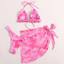 Load image into Gallery viewer, 3 Piece Women Bikini Modern Swimsuit Women High Cut  Suit Halter Swimwear Women's Bikini Swimsuits With Wrap Skirt Lace Up Pieces Strings High Cut Bikini Set Bathing Suits Female Triangle Backless Bathing Suit
