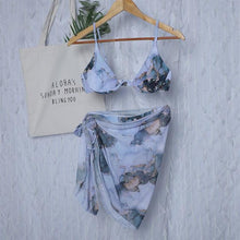 Load image into Gallery viewer, 3 Piece Women Bikini Modern Swimsuit Women High Cut  Suit Halter Swimwear Women's Bikini Swimsuits With Wrap Skirt Lace Up Pieces Strings High Cut Bikini Set Bathing Suits Female Triangle Backless Bathing Suit
