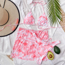 Load image into Gallery viewer, 3 Piece Women Bikini Modern Swimsuit Women High Cut  Suit Halter Swimwear Women's Bikini Swimsuits With Wrap Skirt Lace Up Pieces Strings High Cut Bikini Set Bathing Suits Female Triangle Backless Bathing Suit
