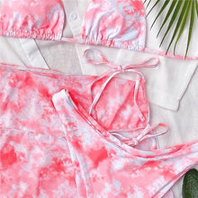 Load image into Gallery viewer, 3 Piece Women Bikini Modern Swimsuit Women High Cut  Suit Halter Swimwear Women's Bikini Swimsuits With Wrap Skirt Lace Up Pieces Strings High Cut Bikini Set Bathing Suits Female Triangle Backless Bathing Suit

