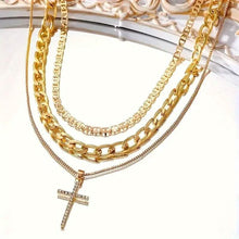 Load image into Gallery viewer, 3-Piece: Women's Retro Luxury Artificial Crystal Cross Stackable Necklace Set
