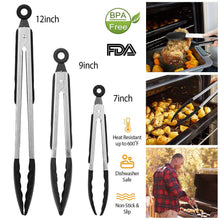 Load image into Gallery viewer, 3-Pieces: Kitchen Tongs Stainless Steel with Silicon
