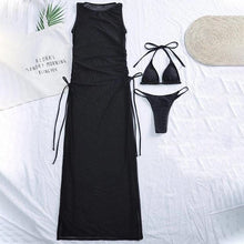 将图片加载到图库查看器，3 Pieces Set High Neck Swimwear Female Swimsuit Cover-Ups For Women Skirts Bikini Halter Triangle Bathing Suit Maxi Dress Bikini Cover Up

