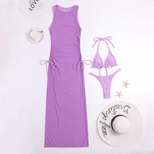 将图片加载到图库查看器，3 Pieces Set High Neck Swimwear Female Swimsuit Cover-Ups For Women Skirts Bikini Halter Triangle Bathing Suit Maxi Dress Bikini Cover Up
