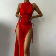 将图片加载到图库查看器，3 Pieces Set High Neck Swimwear Female Swimsuit Cover-Ups For Women Skirts Bikini Halter Triangle Bathing Suit Maxi Dress Bikini Cover Up
