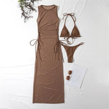 将图片加载到图库查看器，3 Pieces Set High Neck Swimwear Female Swimsuit Cover-Ups For Women Skirts Bikini Halter Triangle Bathing Suit Maxi Dress Bikini Cover Up
