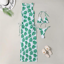 将图片加载到图库查看器，3 Pieces Set High Neck Swimwear Female Swimsuit Cover-Ups For Women Skirts Bikini Halter Triangle Bathing Suit Maxi Dress Bikini Cover Up
