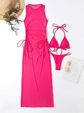 将图片加载到图库查看器，3 Pieces Set High Neck Swimwear Female Swimsuit Cover-Ups For Women Skirts Bikini Halter Triangle Bathing Suit Maxi Dress Bikini Cover Up
