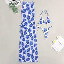 将图片加载到图库查看器，3 Pieces Set High Neck Swimwear Female Swimsuit Cover-Ups For Women Skirts Bikini Halter Triangle Bathing Suit Maxi Dress Bikini Cover Up
