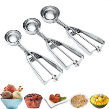 Load image into Gallery viewer, 3-Pieces Set: Stainless Steel Cookie Scoops with Trigger Release
