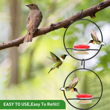 Load image into Gallery viewer, 3-Pieces: Stackable Hanging Humming Bird Feeder with Metal Frame &amp; Red Plastic Bowl
