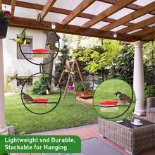 Load image into Gallery viewer, 3-Pieces: Stackable Hanging Humming Bird Feeder with Metal Frame &amp; Red Plastic Bowl
