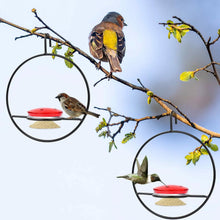 Load image into Gallery viewer, 3-Pieces: Stackable Hanging Humming Bird Feeder with Metal Frame &amp; Red Plastic Bowl
