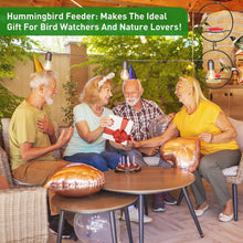 Load image into Gallery viewer, 3-Pieces: Stackable Hanging Humming Bird Feeder with Metal Frame &amp; Red Plastic Bowl
