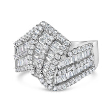 Load image into Gallery viewer, 14K White Gold 1-1/2 Cttw Round and Baguette Diamond Bypass Cocktail Ring Band (H-I Color, SI1-SI2 Clarity) - Size 7

