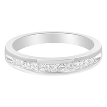 Load image into Gallery viewer, .925 Sterling Silver 1/2 Cttw Princess-Cut Diamond Channel-Set Half-Eternity Wedding or Anniversary Band Ring (H-I Color, I2 Clarity) - Size 6
