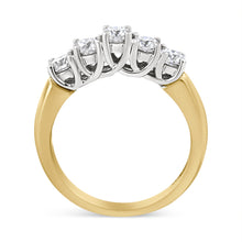 将图片加载到图库查看器，18K Yellow Gold 1.0 Cttw 4 Prong Set Round Cut Diamond Step up 5 Stone Ring Band (F-G Color, SI1-SI2 Clarity) - Size 6
