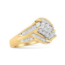 Load image into Gallery viewer, 10K Yellow and White Gold 3/4 Cttw Diamond Cluster and Swirl Ring (H-I Color, I1-I2 Clarity)
