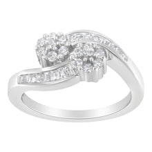 Load image into Gallery viewer, 14K White Gold Round and Baguette Diamond Bypass Ring (1/2 cttw, H-I Color, I1-I2 Clarity) - Ring Size 6
