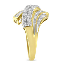 Load image into Gallery viewer, 10K Yellow Gold 1.0 Cttw Round &amp; Baguette Cut Diamond 64 Stone Bypass Style Channel Set Modern Statement Ring (H-I Color, SI1-SI2 Clarity) - Size 6
