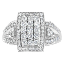 Load image into Gallery viewer, 10K White Gold 1.0 Cttw Diamond Rectangular Cushion Shaped Cluster Halo Flared Band Cocktail Fashion Ring (H-I Color, SI2-I1 Clarity) - Size 7
