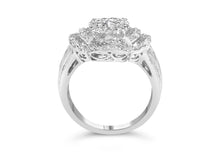 Load image into Gallery viewer, 14K White Gold 1.0 Cttw Round &amp; Baguette Cut Diamond Floral Cluster Quatrefoil Channel Set Band Cocktail Statement Ring (H-I Color, SI2-I1 Clarity) - Size 6-3/4
