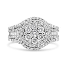 Load image into Gallery viewer, 14K White Gold 1 1/2 Cttw Diamond Floral Cluster and Studded Shank Halo Ring (H-I Color, SI2-I1 Clarity) - Ring Size 7
