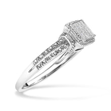 Load image into Gallery viewer, .925 Sterling Silver 1/4 Cttw Princess-cut Diamond Composite Ring with Beaded Halo (H-I Color, SI1-SI2 Clarity) - Size 7
