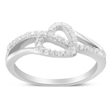 Load image into Gallery viewer, .925 Sterling Silver 1/8 Cttw Diamond Open Heart Leaf Curvy Bypass Accent Fashion or Promise Ring (I-J Color, I2-I3 Clarity) - Size 6
