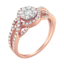 Load image into Gallery viewer, 10K Rose Gold 3/4 Cttw Diamond Floral Cluster Head and Twisted Shank Cocktail  Ring (H-I Color, SI1-SI2 Clarity)- Size 7
