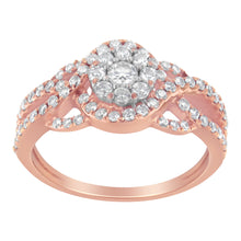 Load image into Gallery viewer, 10K Rose Gold 3/4 Cttw Diamond Floral Cluster Head and Twisted Shank Cocktail  Ring (H-I Color, SI1-SI2 Clarity)- Size 7
