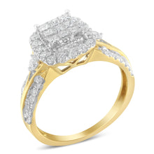 Load image into Gallery viewer, 10K Yellow Gold 1.0 Cttw Diamond Composite Cushion-Shape Halo 3-Band-Look Engagement Ring (H-I Color, SI1-SI2 Clarity) - Size 6-1/4
