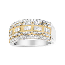 将图片加载到图库查看器，10K White and Yellow Gold 1.00 Cttw Baguette and Round cut Diamond Art Deco Multi-Row Ring Band (I-J Color, I1-I2 Clarity) - Ring Size 7
