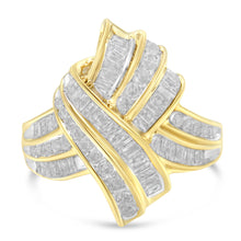 将图片加载到图库查看器，10K Yellow Gold Diamond Bypass Cocktail Ring (1 1/5 Cttw, I-J Color, I2-I3 Clarity) - Size 8

