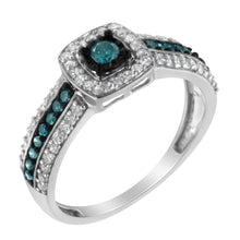 Load image into Gallery viewer, .925 Sterling Silver Treated Blue Miracle-Set Diamond Engagement Ring (1/2 Cttw, J-K Color, I1-I2 Clarity) - Size 6
