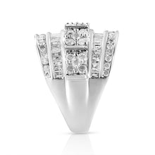 Load image into Gallery viewer, .925 Sterling Silver 2.0 Cttw Round &amp; Baguette Cut Diamond Multi-Row Channel Set Tapered Cocktail Fashion Ring (I-J Color, I3 Clarity) - Size 7
