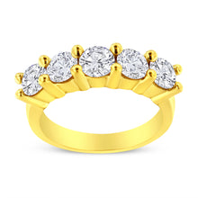 Load image into Gallery viewer, 14K Yellow Gold Plated .925 Sterling Silver 2.0 Cttw Shared Prong Set Diamond 5 Stone Wedding Band Ring (J-K Color, I1-I2 Clarity) - Size 7
