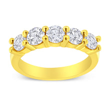 Load image into Gallery viewer, 14K Yellow Gold Plated .925 Sterling Silver 1 1/2 Cttw Shared Prong Set Brilliant Round-Cut Diamond Anniversary or Wedding Band Ring (K-L Color, SI2-I1 Clarity) - Size 7

