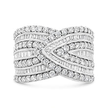 Load image into Gallery viewer, .925 Sterling Silver 2 3/8 Cttw Diamond Multi Row Overlay Band Ring ( J-K Color, I3 Clarity) - Ring Size 7
