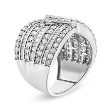 Load image into Gallery viewer, .925 Sterling Silver 2 3/8 Cttw Diamond Multi Row Overlay Band Ring ( J-K Color, I3 Clarity) - Ring Size 7
