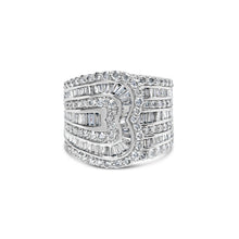 Load image into Gallery viewer, 10K White Gold 2 1/2 Cttw Round and Baguette-Cut Diamond Multi-Row Bypass Ring (J-K Color, I2-I3 Clarity) - Ring Size 7
