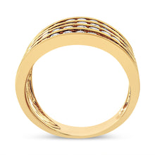 Load image into Gallery viewer, 10K Yellow Gold Plated .925 Sterling Silver 1 1/2 Cttw Diamond 4 Row Channel Band Ring (Champagne Color, I2-I3 Clarity) Size 7
